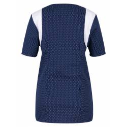Damen - STRETCH-Kasack 2139 von MEIN-KASACK.de / Farbe: blau-weiß-gepunktet / Stretcheinsatz - 35% Baumwolle 65% Polyest