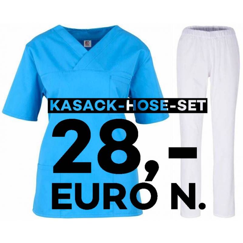 SALE - Kombination aus KASACK 2651 und SCHLUPFHOSE 2648 von MEIN-KASACK.de / Farbe: azur - weiß - | MEIN-KASACK.de | kas