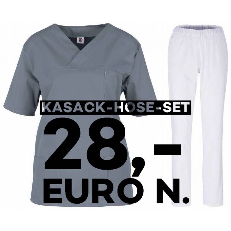 SALE - Kombination aus KASACK 2651 und SCHLUPFHOSE 2648 von MEIN-KASACK.de / Farbe: grau - weiß - | MEIN-KASACK.de | kas