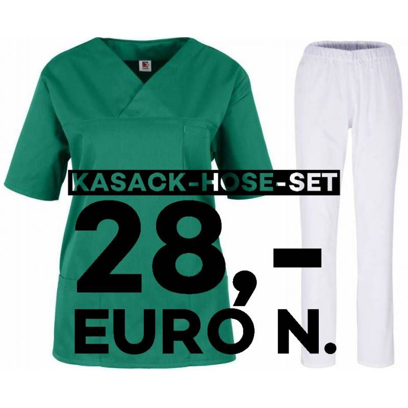 SALE - Kombination aus KASACK 2651 und SCHLUPFHOSE 2648 von MEIN-KASACK.de / Farbe: grün - weiß - | MEIN-KASACK.de | kas