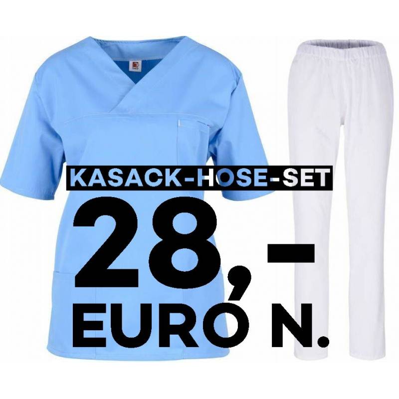 SALE - Kombination aus KASACK 2651 und SCHLUPFHOSE 2648 von MEIN-KASACK.de / Farbe: hellblau - weiß - | MEIN-KASACK.de |