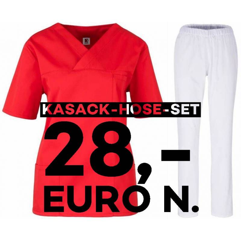 SALE - Kombination aus KASACK 2651 und SCHLUPFHOSE 2648 von MEIN-KASACK.de / Farbe: rot - weiß - | MEIN-KASACK.de | kasa