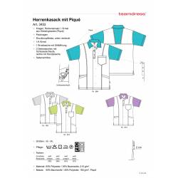 Herren - STRETCH-Kasack 3453 von TEAMDRESS / Farbe: weiß-lichtgrau / 35% Baumwolle / 65% Polyester-215g/m² - | MEIN-KASA