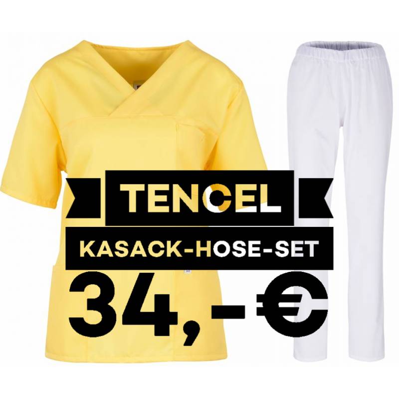 SALE - Kombination aus TENCEL-KASACK 2700 und TENCEL-HOSE 2701 von MEIN-KASACK.de / Farbe: apple - weiß - 1
