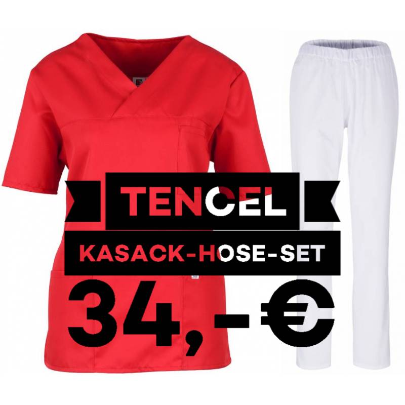 SALE - Kombination aus TENCEL-KASACK 2700 und TENCEL-HOSE 2701 von MEIN-KASACK.de / Farbe: rot - weiß - 1