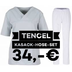 SALE - Kombination aus TENCEL-KASACK 2700 und TENCEL-HOSE 2701 von MEIN-KASACK.de / Farbe: grau - weiß - 1