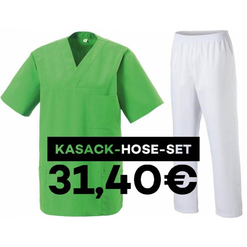 SALE - Kombination aus KASACK 273 und  SCHLUPFHOSE 330 von MEIN-KASACK.de / Farbe: LEMON GREEN - WEIß - | MEIN-KASACK.de
