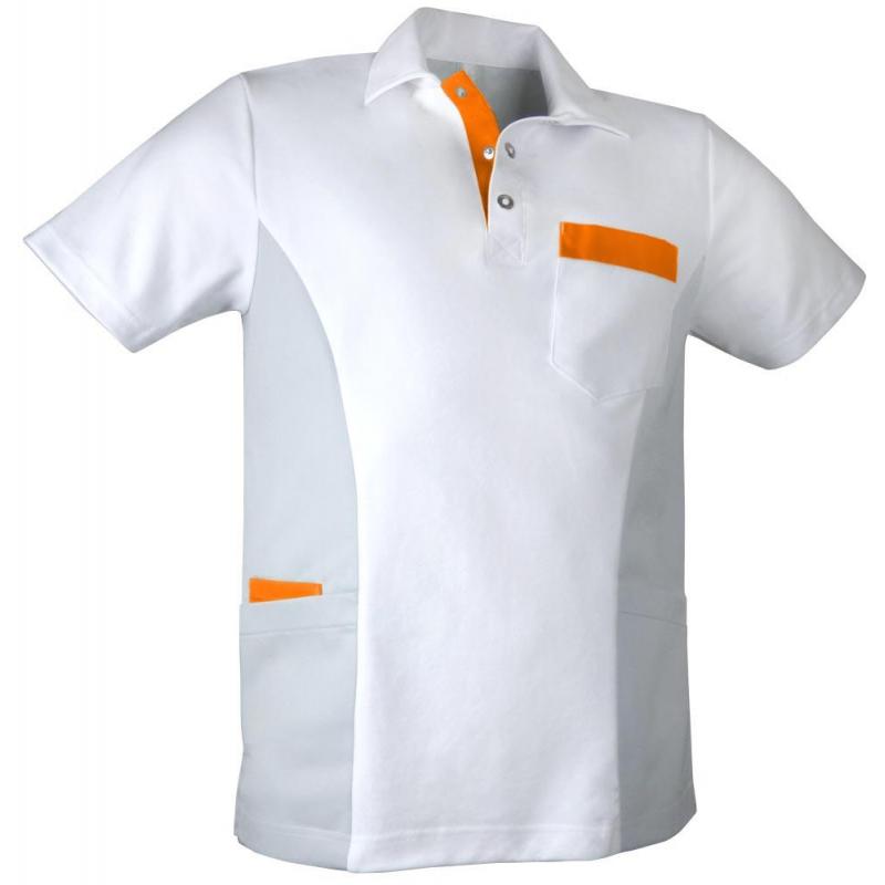 Herren - STRETCH-Kasack 1068 von TEAMDRESS / Farbe: weiß-grau-orange / 55% Baumwolle / 45% Polyester- 185g/m² - | MEIN-K