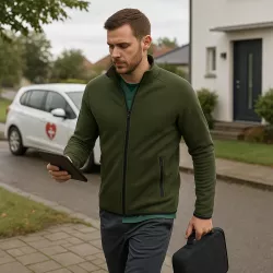 ARBEITSJACKE / FLEECEJACKE HERREN | Cardigan Stretch Komfort 840 von ID / Farbe: oliv / 90% POLYESTER 10% ELASTHAN