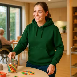 ARBEITS-HOODIE / ARBEITSPULLOVER UNISEX - DAMEN - HERREN | CORE 660 von ID / Farbe: flaschengrün / 70% BW 25% PES 5% VIS