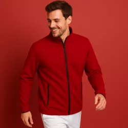 ARBEITSJACKE / FLEECEJACKE HERREN | Cardigan Stretch Komfort 840 von ID / Farbe: rot / 90% POLYESTER 10% ELASTHAN