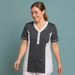 DAMEN - TENCEL - KASACK 2789 von LEIBER / Farbe: anthrazit-weiß / 50% Baumwolle, 50% Polyester