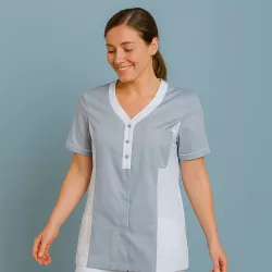 DAMEN - TENCEL - KASACK 2789 von LEIBER / Farbe: weiß-grau / 50% Baumwolle, 50% Polyester