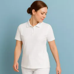 RESTPOSTEN: ARBEITS-POLO-SHIRT DAMEN| 587 von ID / Farbe: weiß / 95% BAUMWOLLE 5% ELASTHAN
