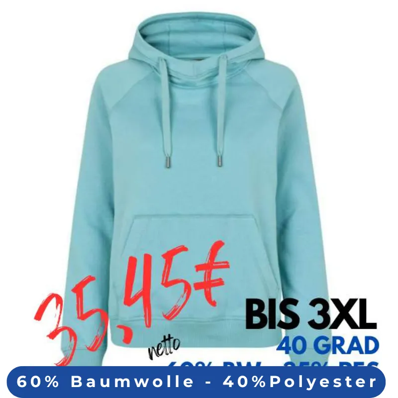 ARBEITS-HOODIE / ARBEITSPULLOVER DAMEN | CORE 637 von ID / Farbe: altaqua / 60% BAUMWOLLE 40% POLYESTER | MEIN-KASACK.de - KASACK - KASACKS