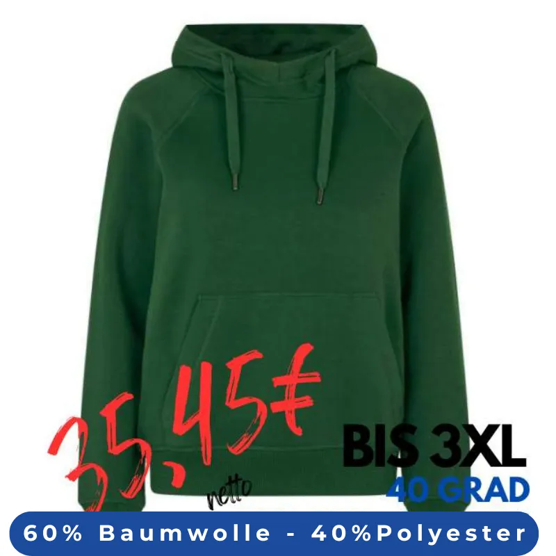 ARBEITS-HOODIE / ARBEITSPULLOVER DAMEN | CORE 637 von ID / Farbe: flaschengrün / 60% BAUMWOLLE 40% POLYESTER | MEIN-KASACK.de - KASACK - KASACKS