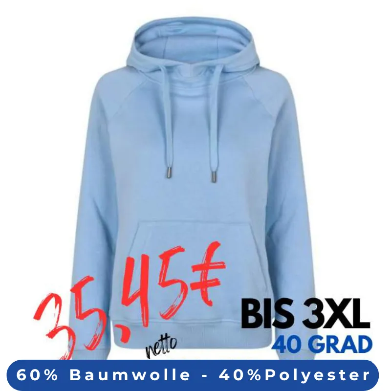 ARBEITS-HOODIE / ARBEITSPULLOVER DAMEN | CORE 637 von ID / Farbe: hellblau / 60% BAUMWOLLE 40% POLYESTER | MEIN-KASACK.de - KASACK - KASACKS