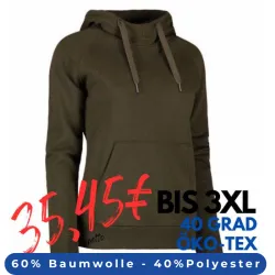 ARBEITS-HOODIE / ARBEITSPULLOVER DAMEN | CORE 637 von ID / Farbe: oliv / 60% BAUMWOLLE 40% POLYESTER