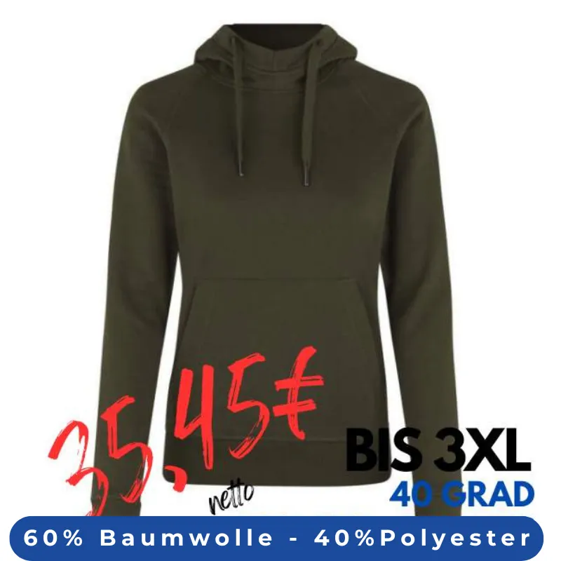 ARBEITS-HOODIE / ARBEITSPULLOVER DAMEN | CORE 637 von ID / Farbe: oliv / 60% BAUMWOLLE 40% POLYESTER | MEIN-KASACK.de - KASACK - KASACKS