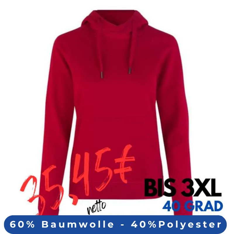 ARBEITS-HOODIE / ARBEITSPULLOVER DAMEN | CORE 637 von ID / Farbe: rot / 60% BAUMWOLLE 40% POLYESTER | MEIN-KASACK.de - KASACK - KASACKS