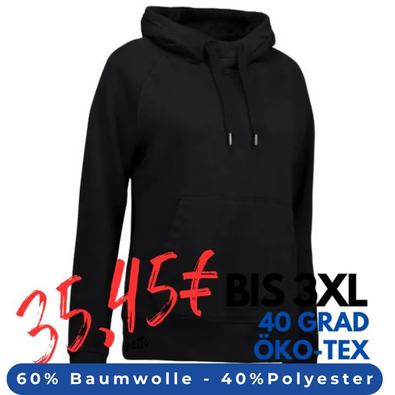 ARBEITS-HOODIE / ARBEITSPULLOVER DAMEN | CORE 637 von ID / Farbe: schwarz / 60% BAUMWOLLE 40% POLYESTER | MEIN-KASACK.de - KASACK - KASACKS