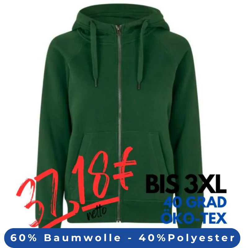 ARBEITS-HOODIE / ARBEITSPULLOVER DAMEN | CORE 639 von ID / Farbe: flaschengrün / 60% BAUMWOLLE 40% POLYESTER | MEIN-KASACK.de - KASACK - KASACKS