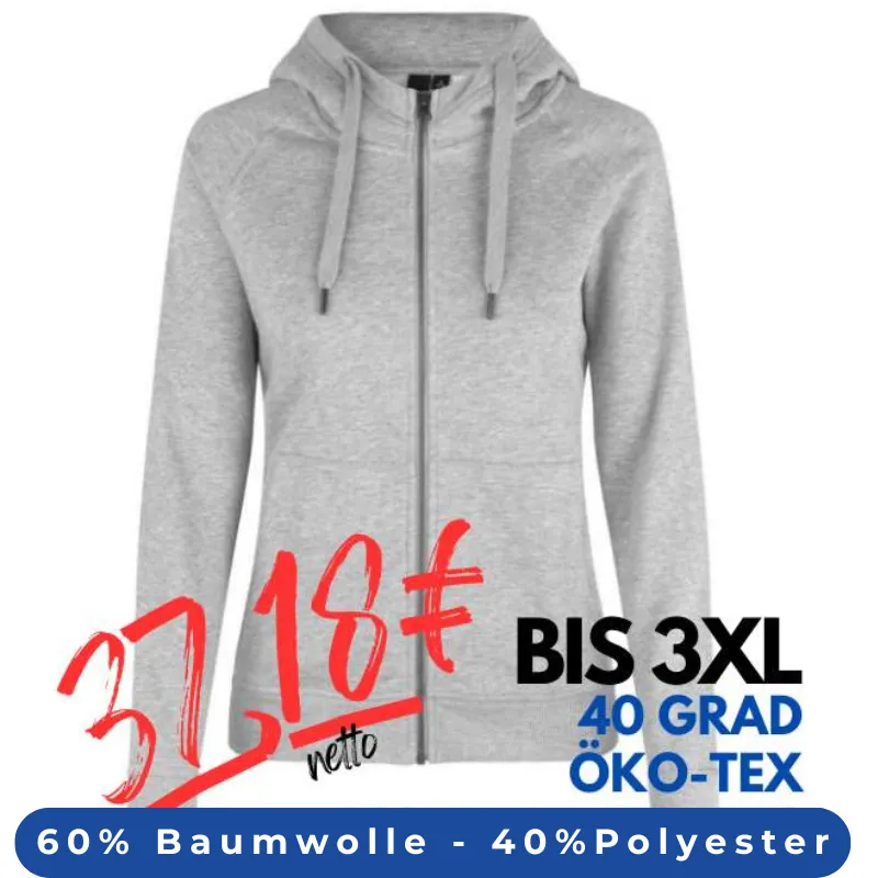 ARBEITS-HOODIE / ARBEITSPULLOVER DAMEN | CORE 639 von ID / Farbe: grau meliert / 60% BAUMWOLLE 40% POLYESTER | MEIN-KASACK.de - KASACK - KASACKS