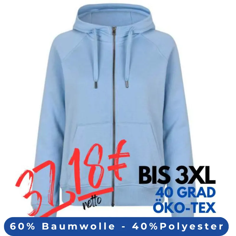 ARBEITS-HOODIE / ARBEITSPULLOVER DAMEN | CORE 639 von ID / Farbe: hellblau / 60% BAUMWOLLE 40% POLYESTER | MEIN-KASACK.de - KASACK - KASACKS