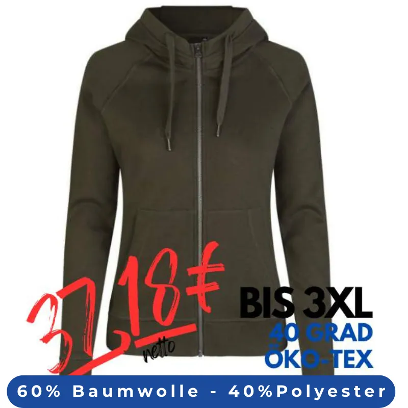 ARBEITS-HOODIE / ARBEITSPULLOVER DAMEN | CORE 639 von ID / Farbe: oliv / 60% BAUMWOLLE 40% POLYESTER | MEIN-KASACK.de - KASACK - KASACKS