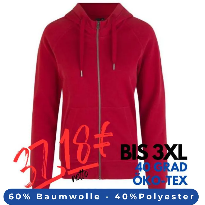 ARBEITS-HOODIE / ARBEITSPULLOVER DAMEN | CORE 639 von ID / Farbe: rot / 60% BAUMWOLLE 40% POLYESTER | MEIN-KASACK.de - KASACK - KASACKS
