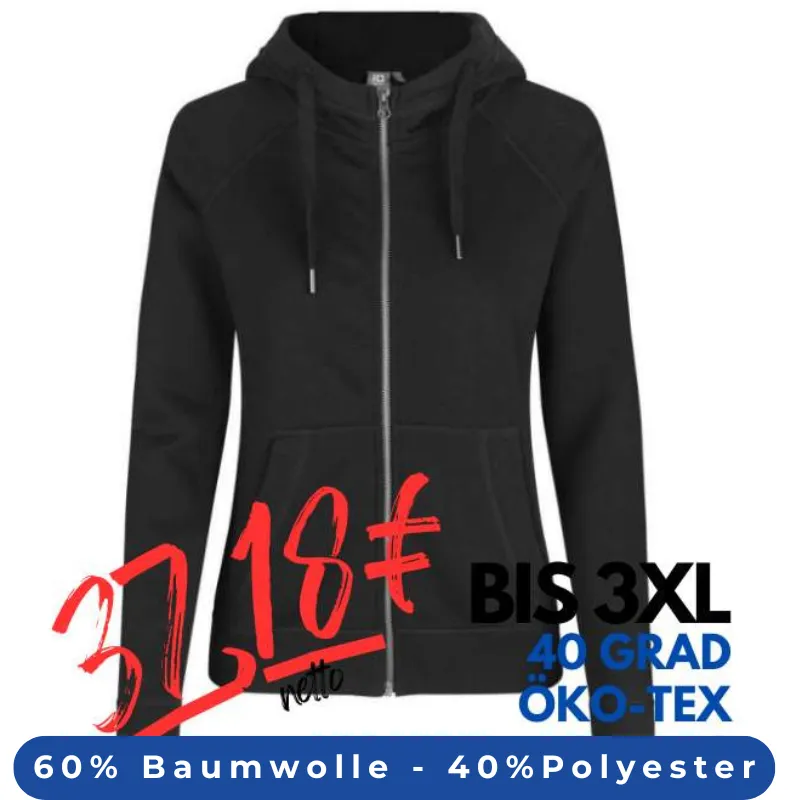 ARBEITS-HOODIE / ARBEITSPULLOVER DAMEN | CORE 639 von ID / Farbe: schwarz / 60% BAUMWOLLE 40% POLYESTER | MEIN-KASACK.de - KASACK - KASACKS