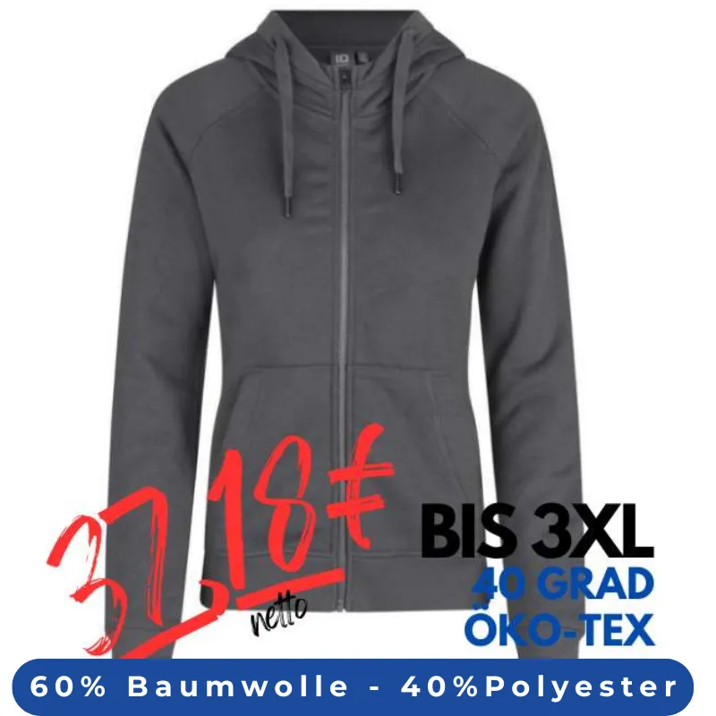 ARBEITS-HOODIE / ARBEITSPULLOVER DAMEN | CORE 639 von ID / Farbe: silver grey / 60% BAUMWOLLE 40% POLYESTER | MEIN-KASACK.de - KASACK - KASACKS