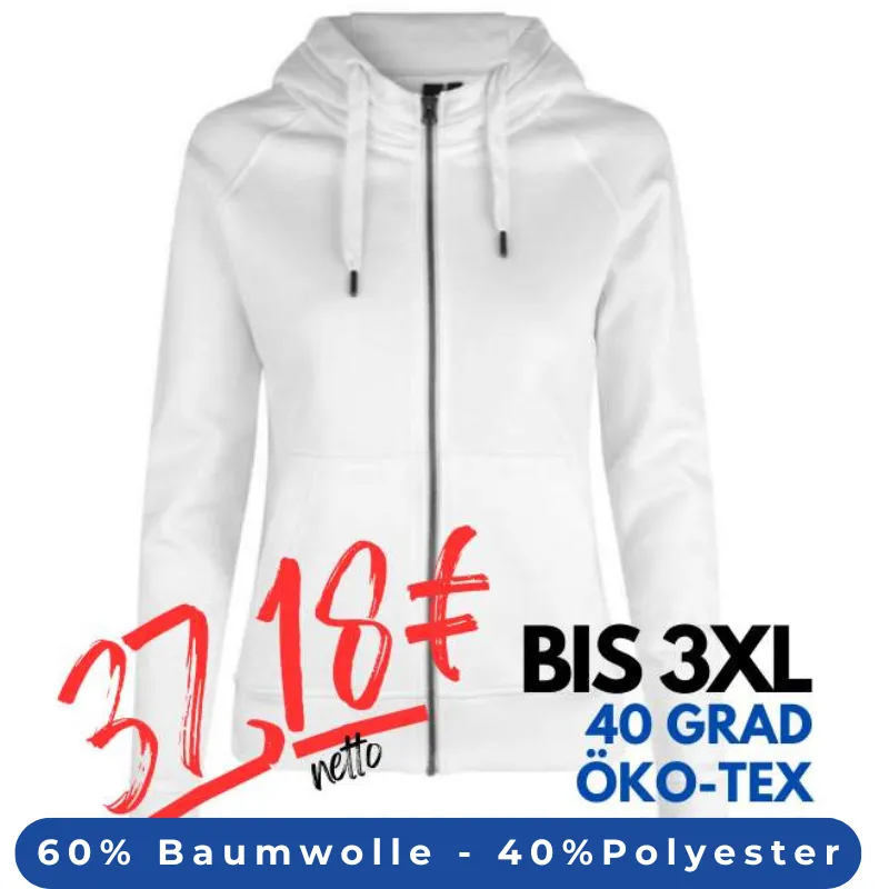 ARBEITS-HOODIE / ARBEITSPULLOVER DAMEN | CORE 639 von ID / Farbe: weiß / 60% BAUMWOLLE 40% POLYESTER | MEIN-KASACK.de - KASACK - KASACKS
