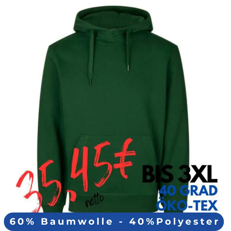 ARBEITS-HOODIE / ARBEITSPULLOVER HERREN | CORE 636 von ID / Farbe: flaschengrün / 60% BAUMWOLLE 40% POLYESTER | MEIN-KASACK.de - KASACK - KASACKS