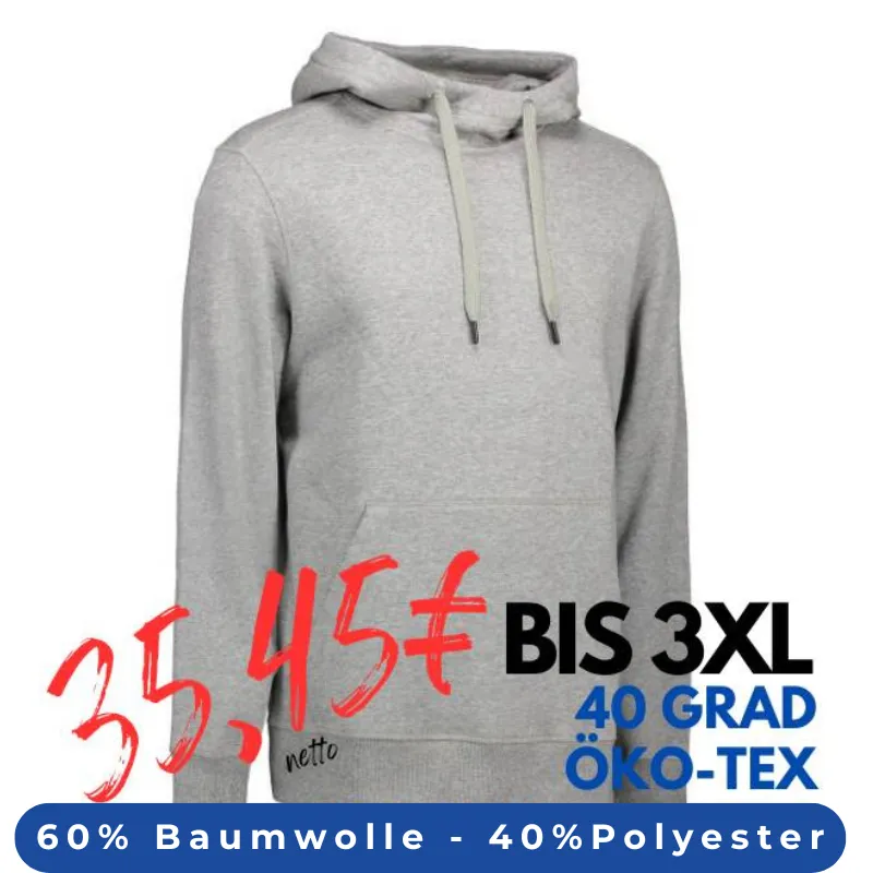 ARBEITS-HOODIE / ARBEITSPULLOVER HERREN | CORE 636 von ID / Farbe: grau-meliert / 60% BAUMWOLLE 40% POLYESTER | MEIN-KASACK.de - KASACK - KASACKS