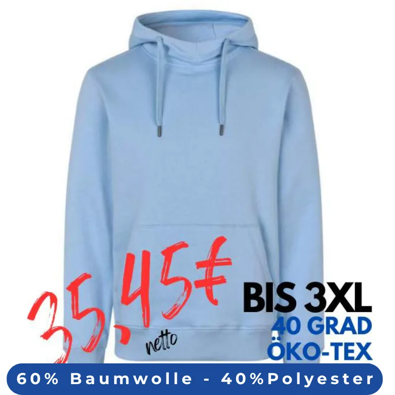 ARBEITS-HOODIE / ARBEITSPULLOVER HERREN | CORE 636 von ID / Farbe: hellblau / 60% BAUMWOLLE 40% POLYESTER | MEIN-KASACK.de - KASACK - KASACKS