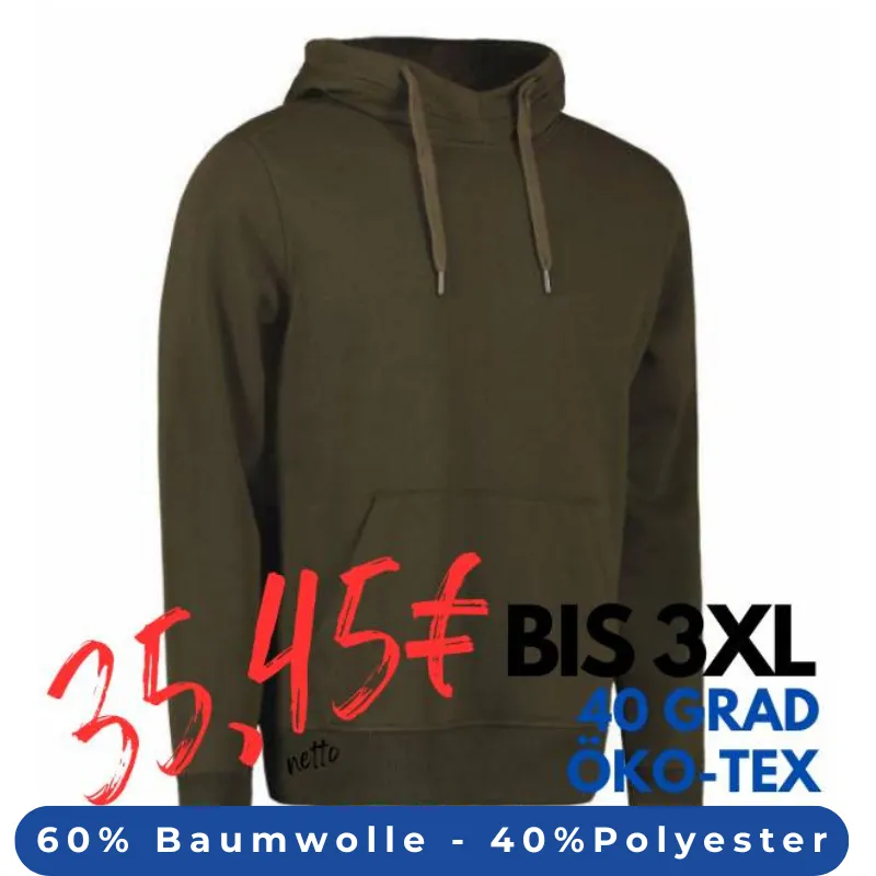 ARBEITS-HOODIE / ARBEITSPULLOVER HERREN | CORE 636 von ID / Farbe: oliv / 60% BAUMWOLLE 40% POLYESTER | MEIN-KASACK.de - KASACK - KASACKS