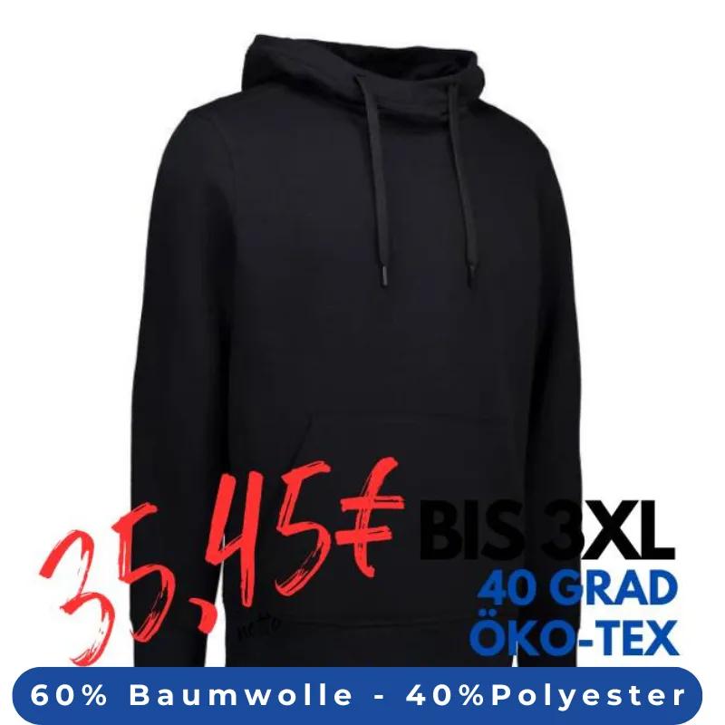 ARBEITS-HOODIE / ARBEITSPULLOVER HERREN | CORE 636 von ID / Farbe: schwarz / 60% BAUMWOLLE 40% POLYESTER | MEIN-KASACK.de - KASACK - KASACKS