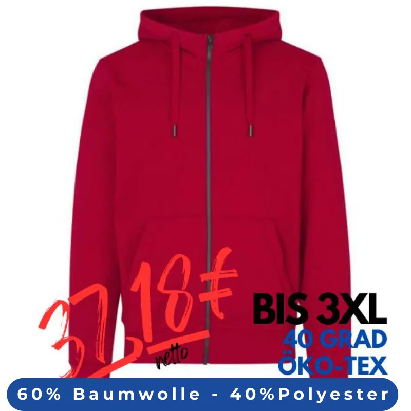 ARBEITS-HOODIE / ARBEITSPULLOVER HERREN | CORE 638 von ID / Farbe: rot / 60% BAUMWOLLE 40% POLYESTER | MEIN-KASACK.de - KASACK - KASACKS