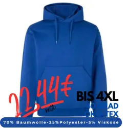 ARBEITS-HOODIE / ARBEITSPULLOVER UNISEX - DAMEN - HERREN | CORE 660 von ID / Farbe: königsblau / 70% BW 25% PES 5% VIS