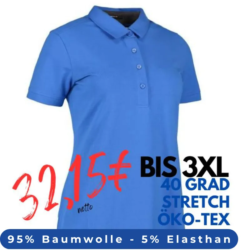 ARBEITS-POLO-SHIRT DAMEN | Business Stretch 535 von ID / Farbe: azur / 95% BAUMWOLLE 5% ELASTANE | MEIN-KASACK.de - KASACK - KASACKS