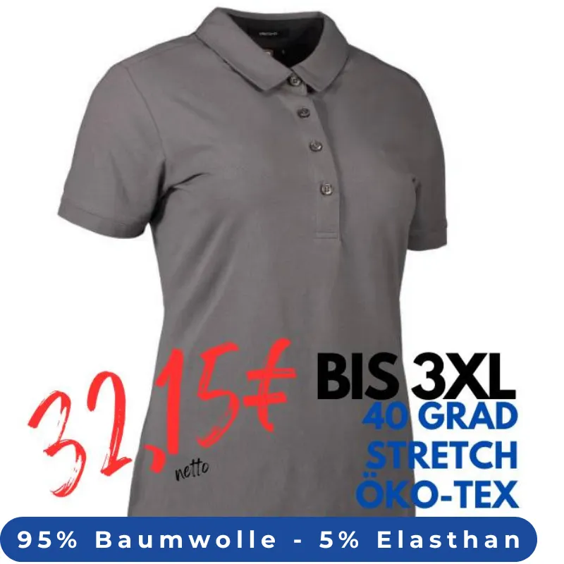 ARBEITS-POLO-SHIRT DAMEN | Business Stretch 535 von ID / Farbe: grau / 95% BAUMWOLLE 5% ELASTANE | MEIN-KASACK.de - KASACK - KASACKS