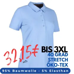 ARBEITS-POLO-SHIRT DAMEN | Business Stretch 535 von ID / Farbe: hellblau / 95% BAUMWOLLE 5% ELASTANE