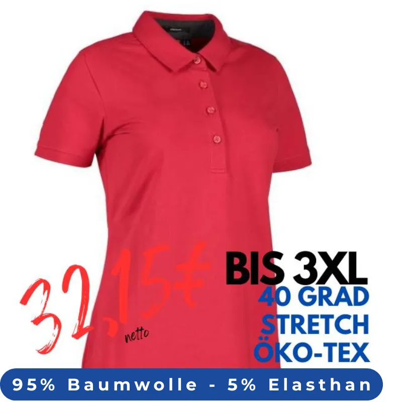 ARBEITS-POLO-SHIRT DAMEN | Business Stretch 535 von ID / Farbe: rot / 95% BAUMWOLLE 5% ELASTANE | MEIN-KASACK.de - KASACK - KASACKS