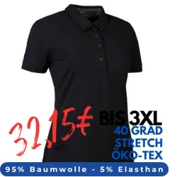 ARBEITS-POLO-SHIRT DAMEN | Business Stretch 535 von ID / Farbe: schwarz / 95% BAUMWOLLE 5% ELASTANE