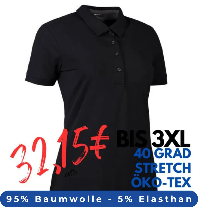 ARBEITS-POLO-SHIRT DAMEN | Business Stretch 535 von ID / Farbe: schwarz / 95% BAUMWOLLE 5% ELASTANE | MEIN-KASACK.de - KASACK - KASACKS