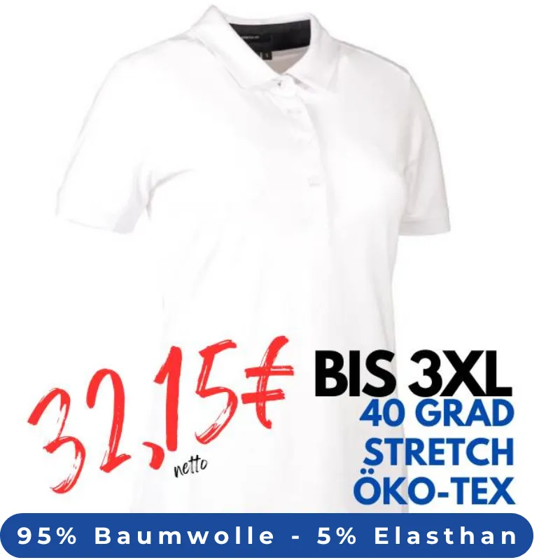 ARBEITS-POLO-SHIRT DAMEN | Business Stretch 535 von ID / Farbe: weiß / 95% BAUMWOLLE 5% ELASTANE | MEIN-KASACK.de - KASACK - KASACKS