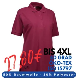 ARBEITS-POLO-SHIRT DAMEN | PRO Wear 321 von ID / Farbe: bordeaux / 50% BAUMWOLLE 50% POLYESTER