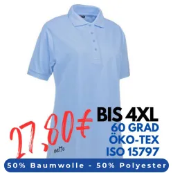 ARBEITS-POLO-SHIRT DAMEN | PRO Wear 321 von ID / Farbe: hellblau / 50% BAUMWOLLE 50% POLYESTER