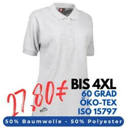 ARBEITS-POLO-SHIRT DAMEN | PRO Wear 321 von ID / Farbe: hellgrau / 50% BAUMWOLLE 50% POLYESTER